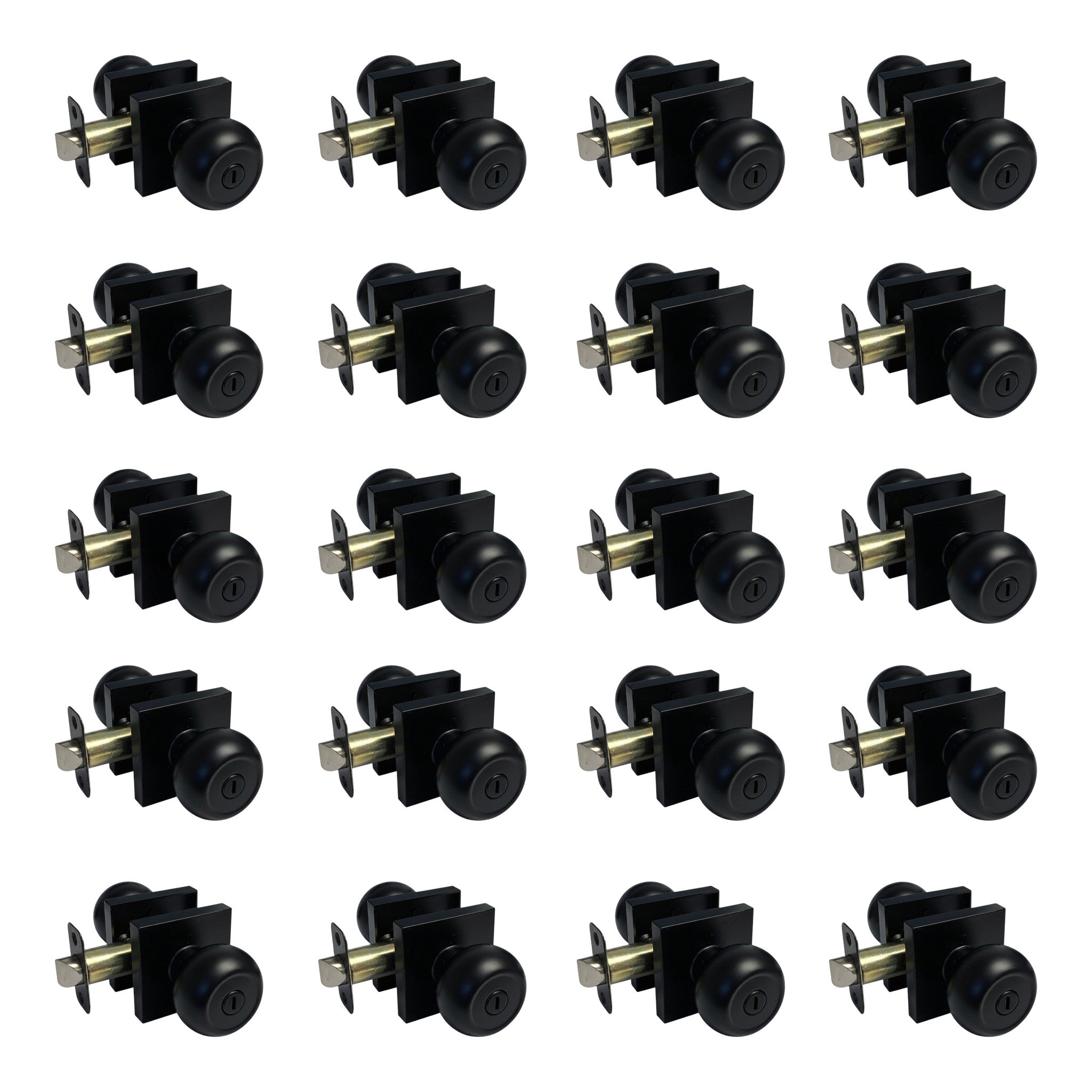 20 Pack- Contractor Pack Black Round Privacy Knob with Square Base 5765-6085NBL (Bedroom/Bathroom)