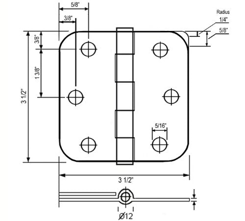 3 1/2" Hinges 5/8" Radius Black Finish