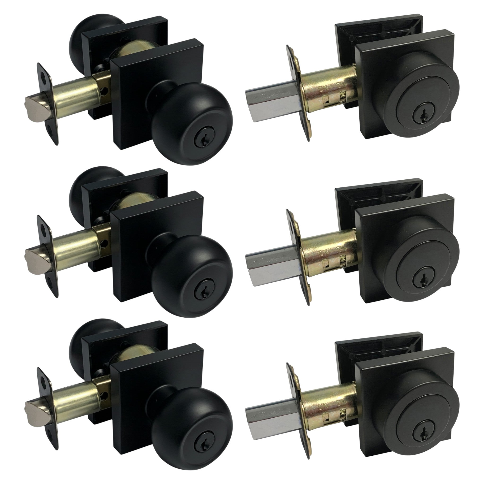 3 Pack- Contractor Pack 5765-6085NBL Black Entry Knob/Deadbolt Combo Keyed Alike