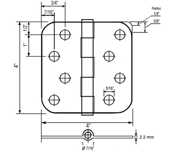 4" Black Door Hinges 5/8" Round Radius