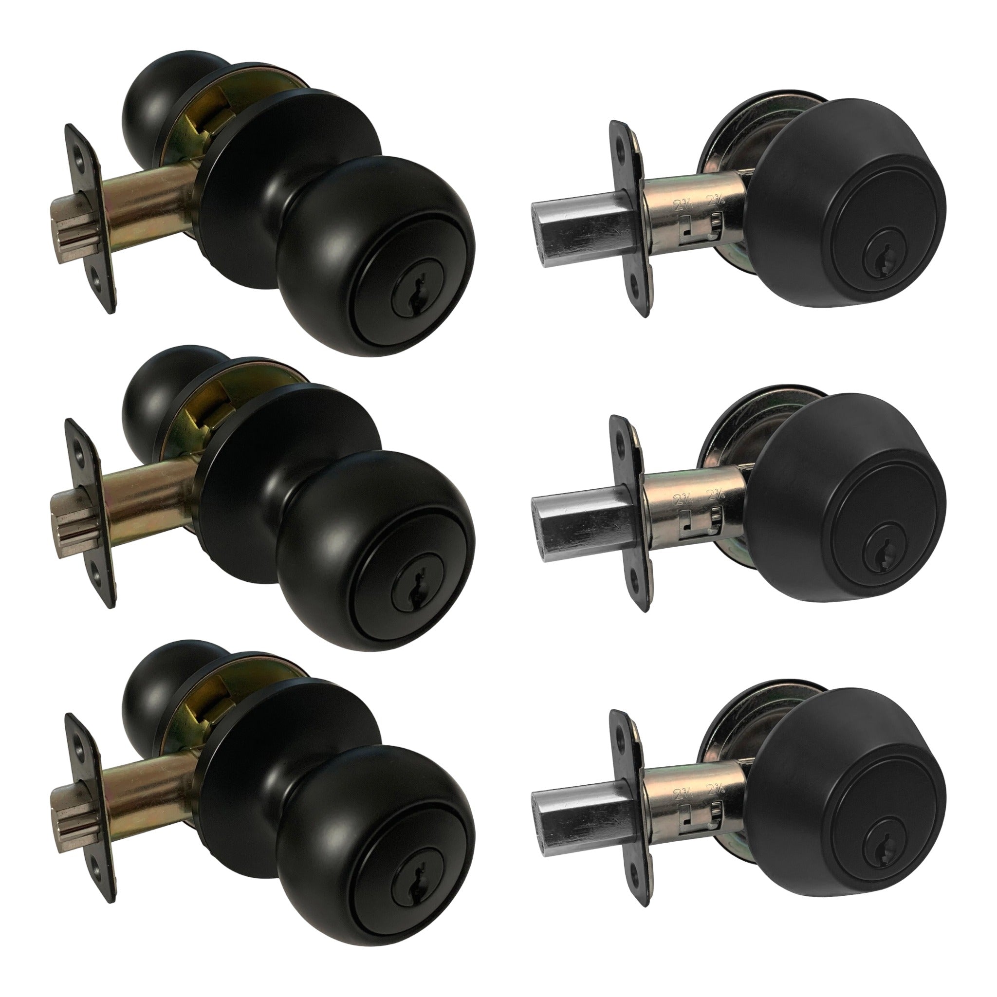 3 Pack- Contractor Pack 5765NBL Black Entry Knob/Deadbolt Combo Keyed Alike