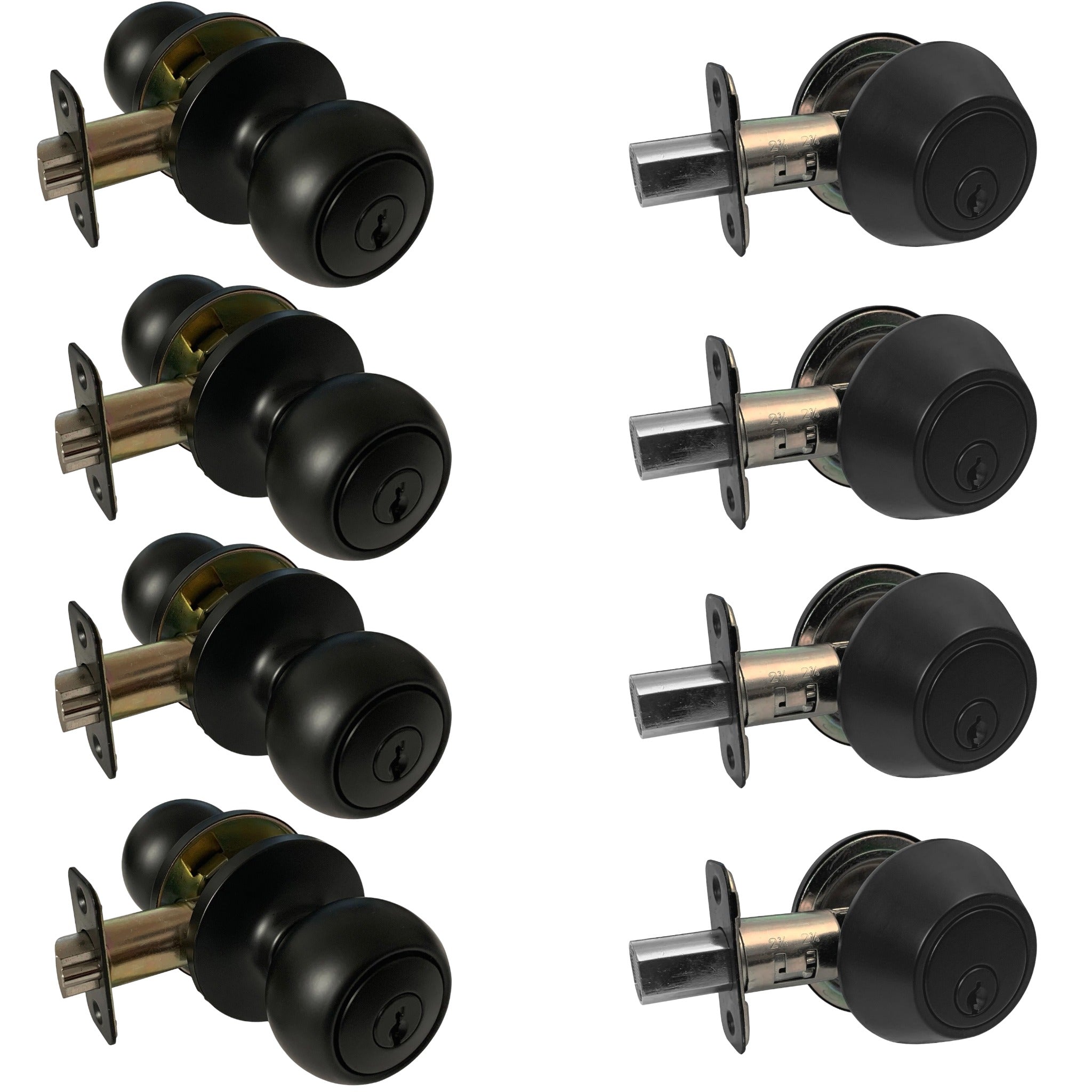 <font color=red>CLEARANCE</font><p>4 Pack- Contractor Pack 5765NBL Black Entry Knob/Deadbolt Combo Keyed Alike</p>
