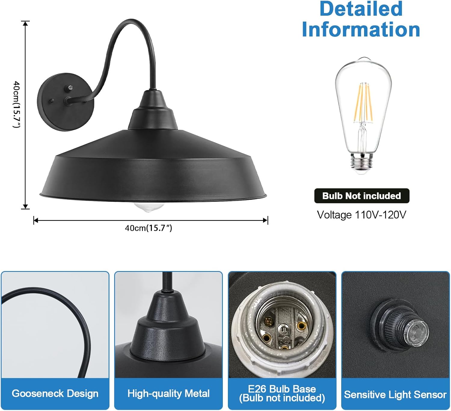 16" Black Dusk to Dawn Barn Light