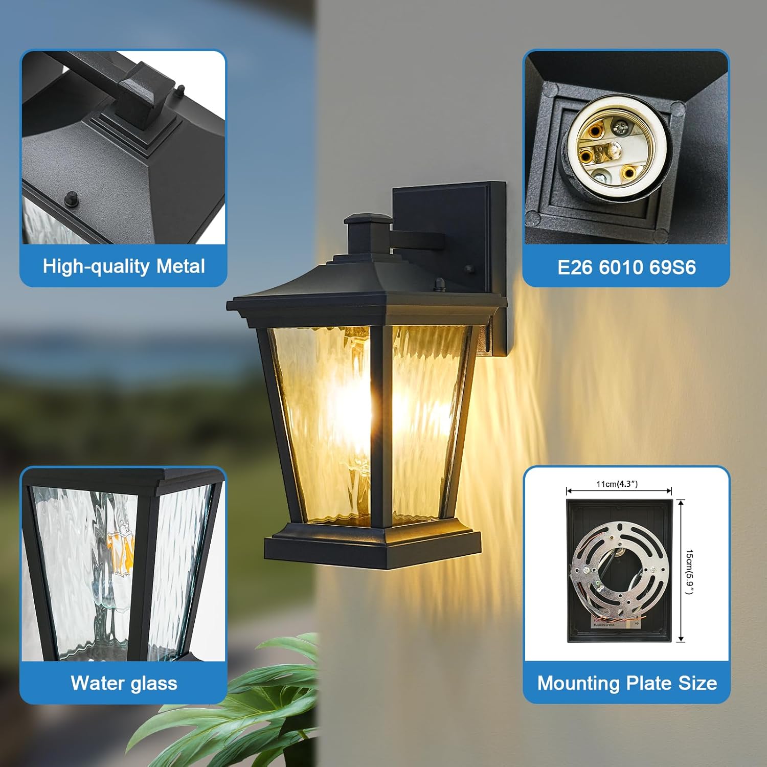 Outdor Black Vintage Wall Sconce, Anti-Rust Exterior Light Fixtures