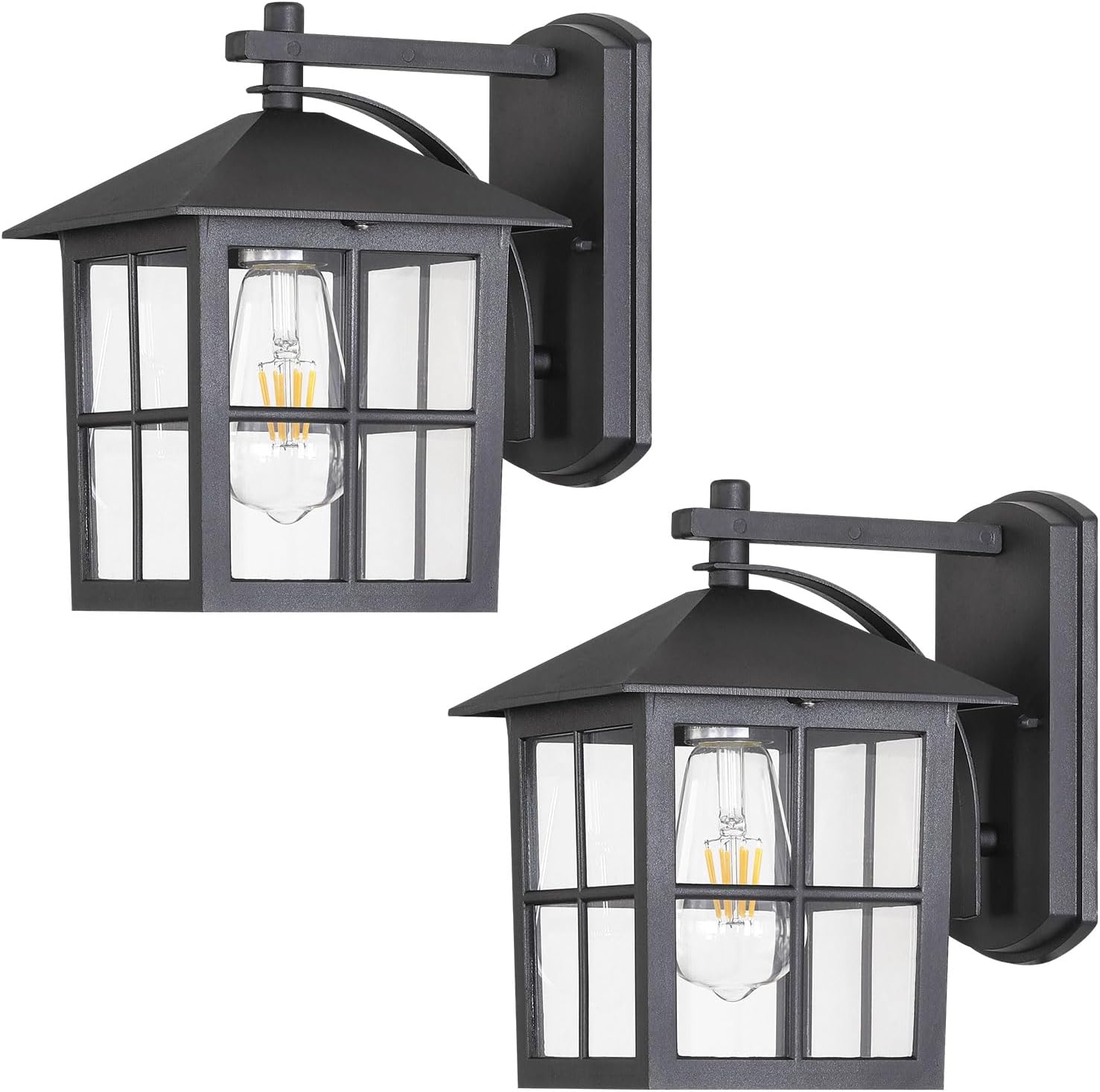 2 Pack Black Outdoor Wall Light Waterproof Aluminum Wall Sconce