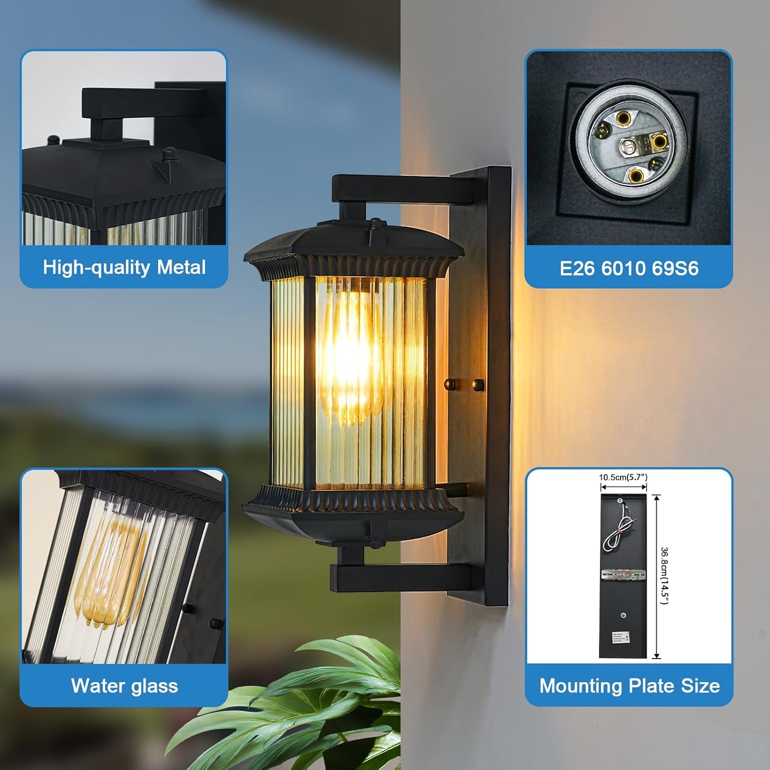 Sand Black Square Waterproof Outside Light Fixtures Wall Mount