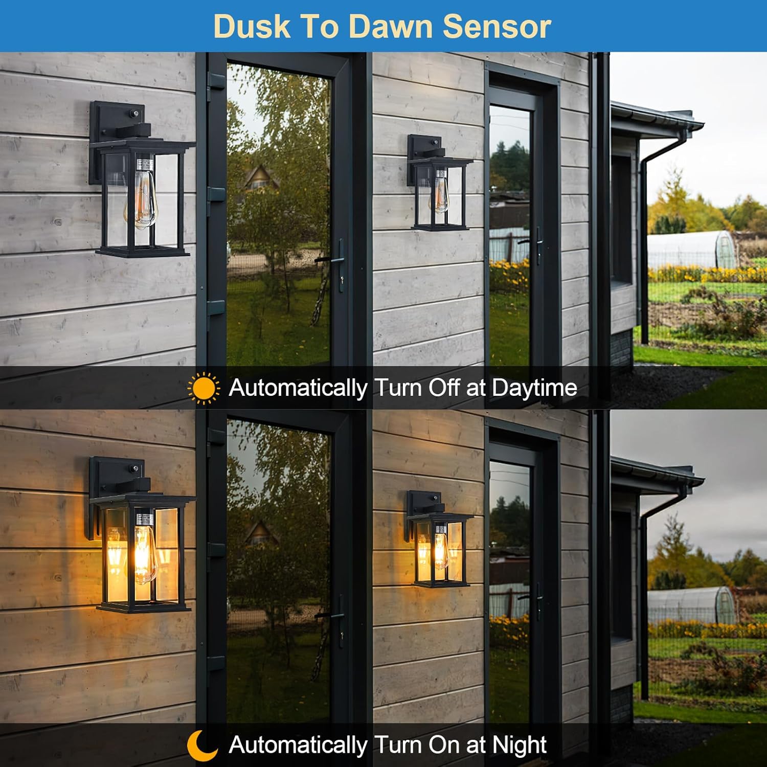 Dusk to Dawn Black Outdoor Wall Sconce Light