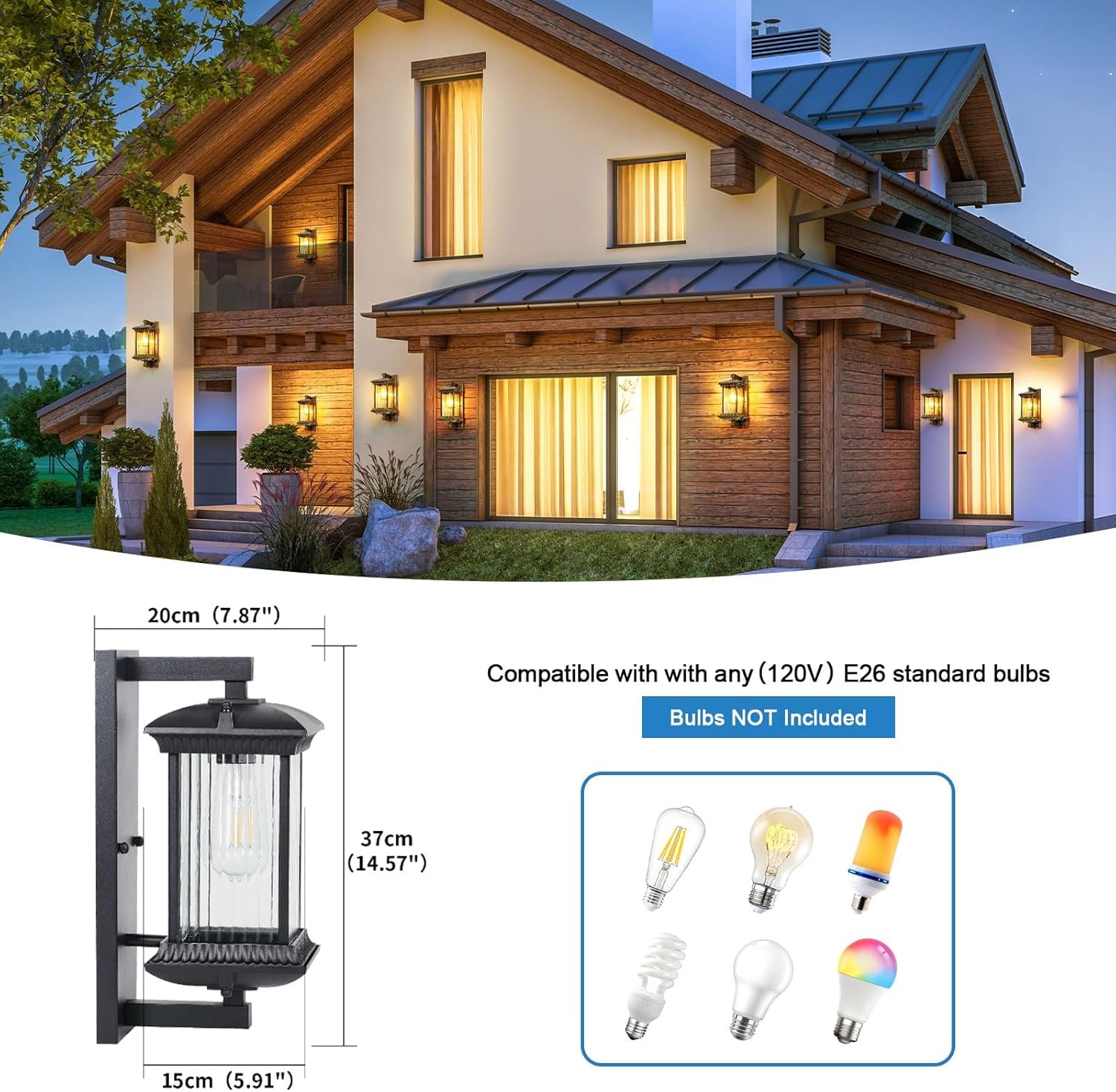 Sand Black Square Waterproof Outside Light Fixtures Wall Mount
