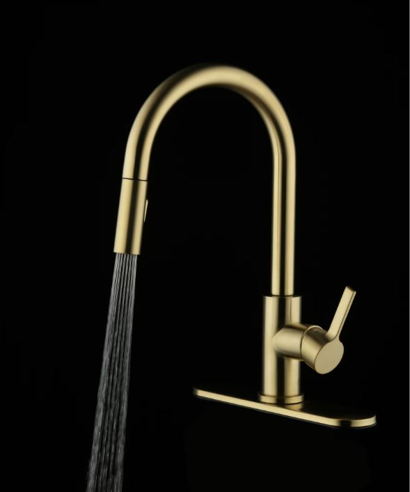 Better Homes and Gardens Brushed Brass Single Handle Pull Down Kitchen Faucet with Soap Dispenser