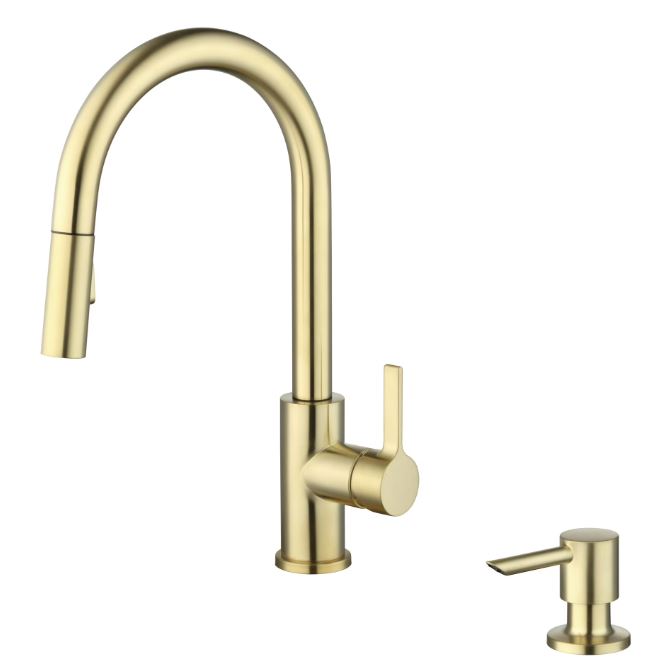Better Homes and Gardens Brushed Brass Single Handle Pull Down Kitchen Faucet with Soap Dispenser