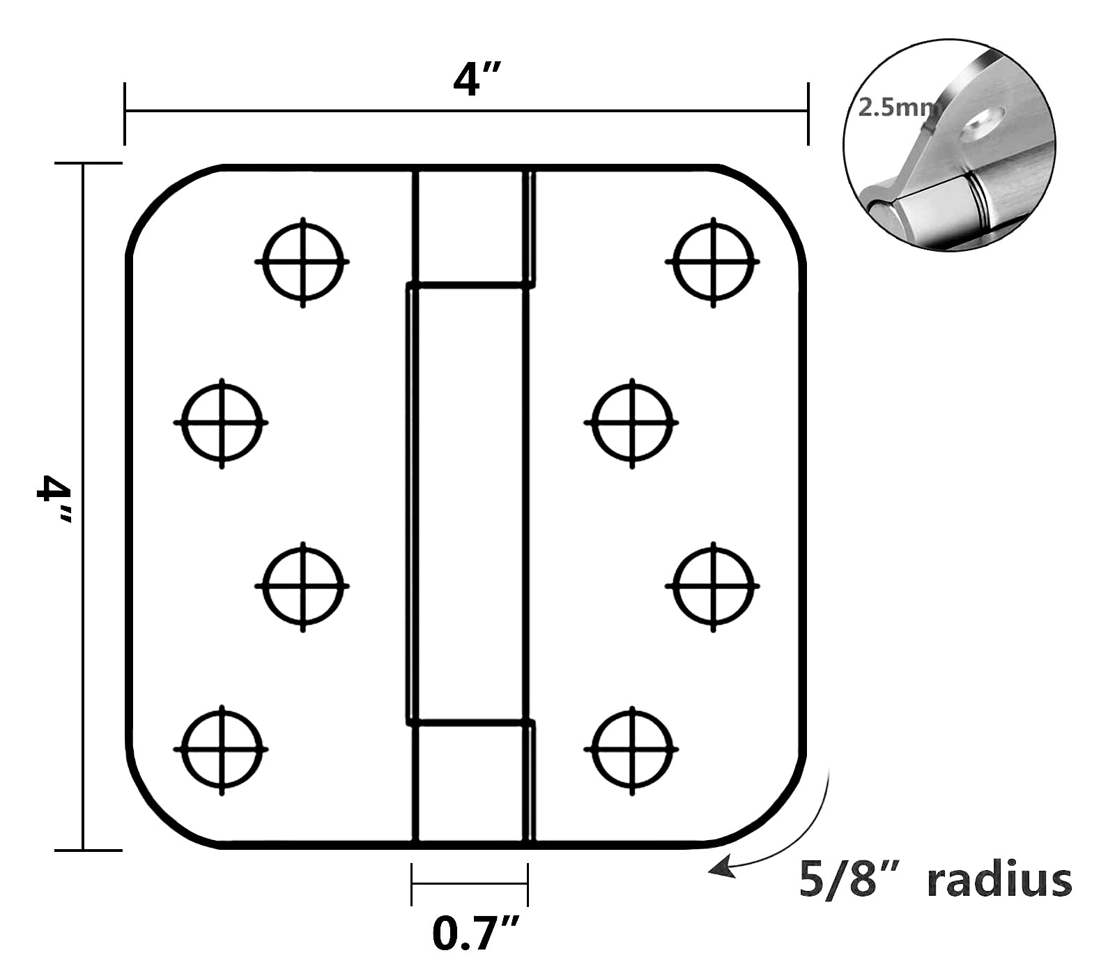 Heavy Duty 4" Self-Closing Spring Door Hinge with 5/8" Radius Corners in Satin Nickel