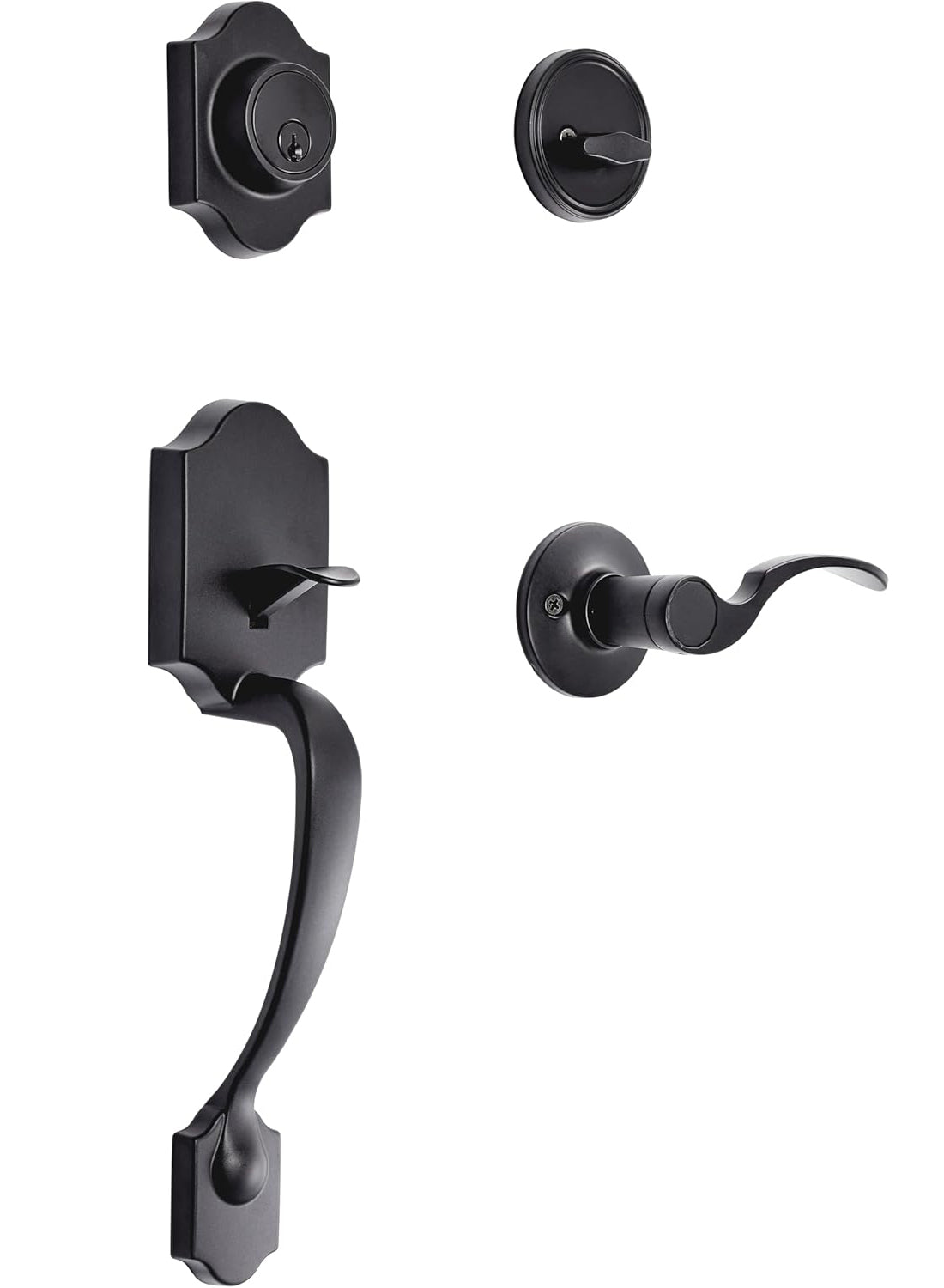 Matte Black Contemporary Single Cylinder Door Handleset with Shelby Lever