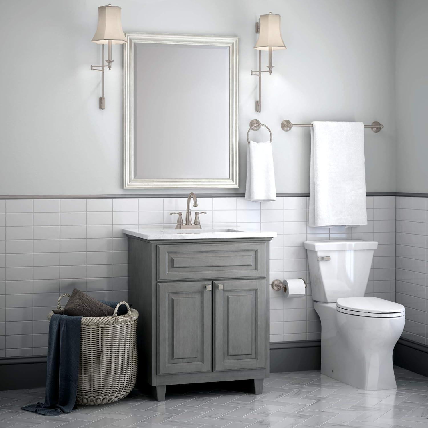 Delta PRI63-BN Pirouette 3 Pieces Bath Hardware Satin Nickel with 24" Towel Bar