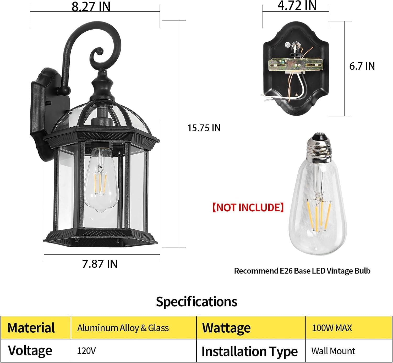 2 Pack of Black Outdoor Wall Sconce for Front Door Entryway WK002-2Pack