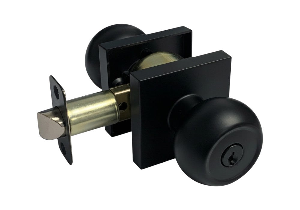 <font color=red>CLEARANCE</font> Black Finish Square Plate Entrance Round Knobs – Style: 5765-6085-NBL