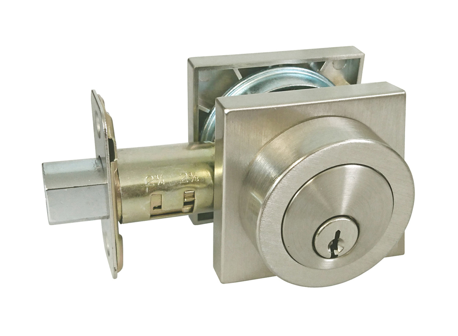 Satin Nickel Square Plate Double Cylinder Deadbolt-8048