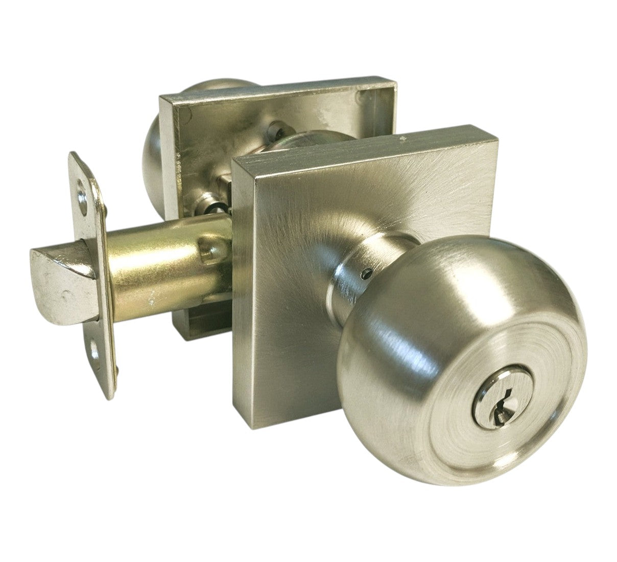 Satin Nickel Square Plate Entrance Round Knobs – Style: 5765-6085-DC