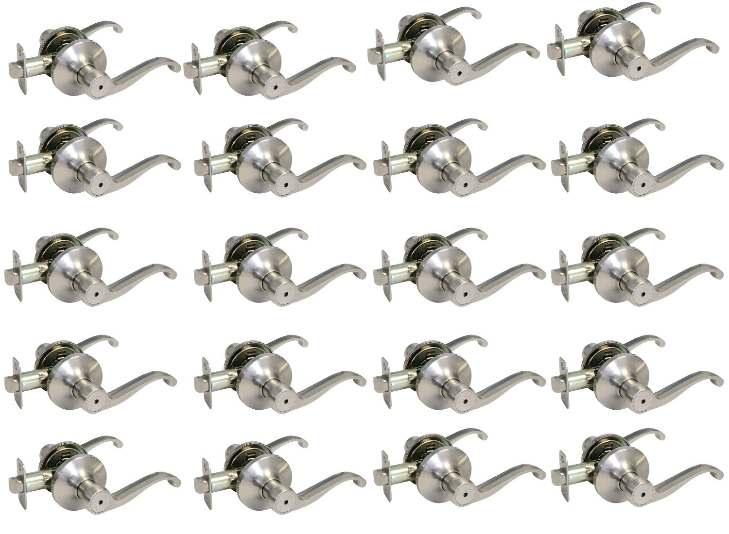 20 Pack- Contractor Pack Style 835 Satin Nickel Finish Privacy Door Levers (Bed/Bath)