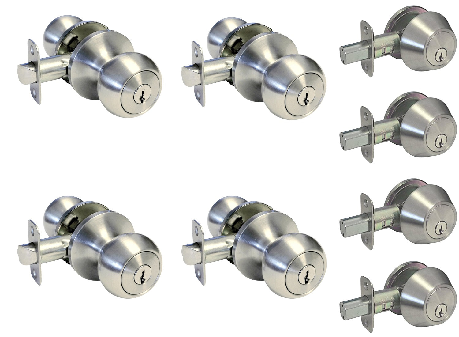 4 Pack- Contractor Pack 5765DC Satin Nickel Entry Knob/Deadbolt Combo Keyed Alike