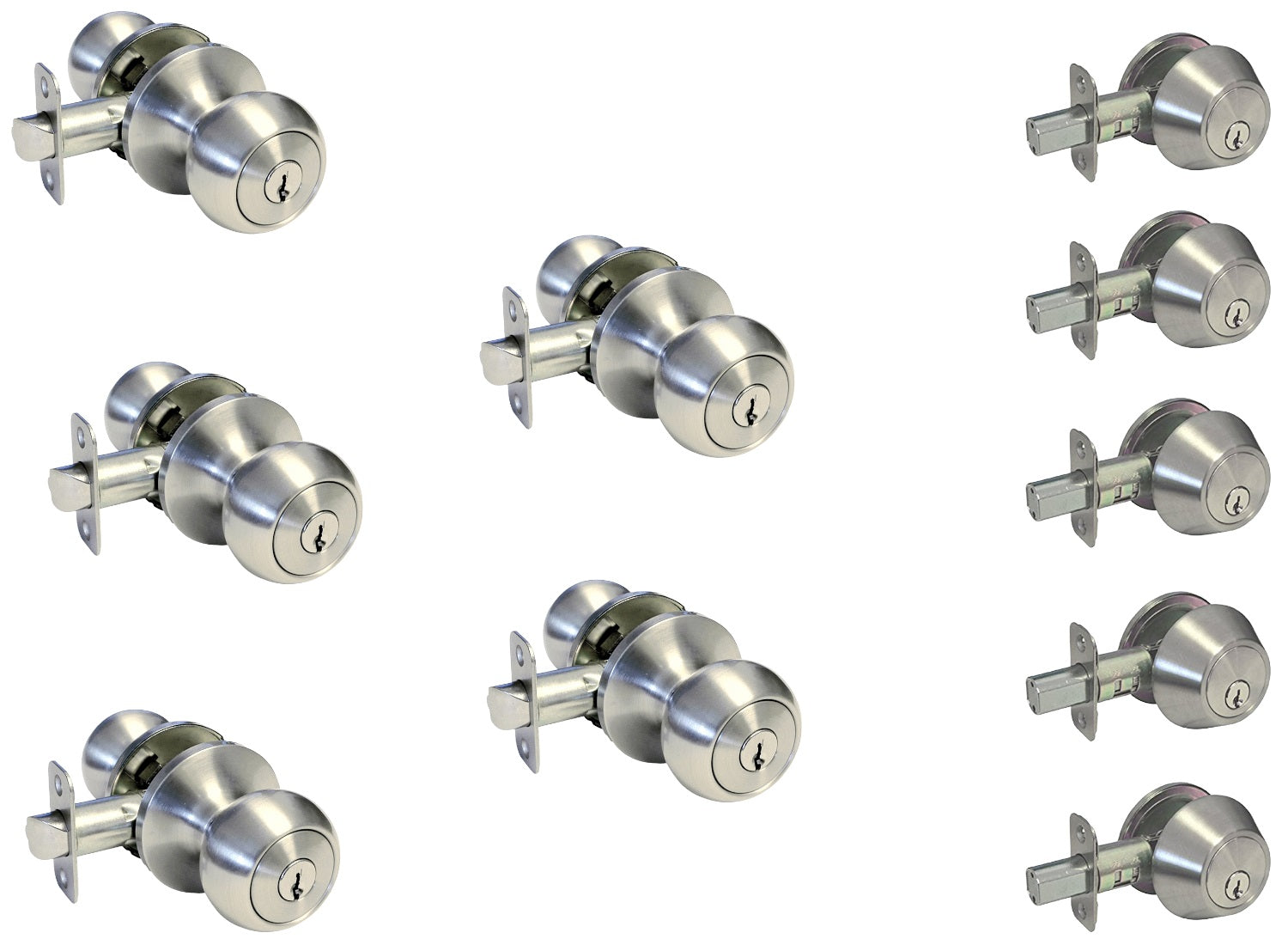 5 Pack- Contractor Pack 5765DC Satin Nickel Entry Knob/Deadbolt Combo Keyed Alike