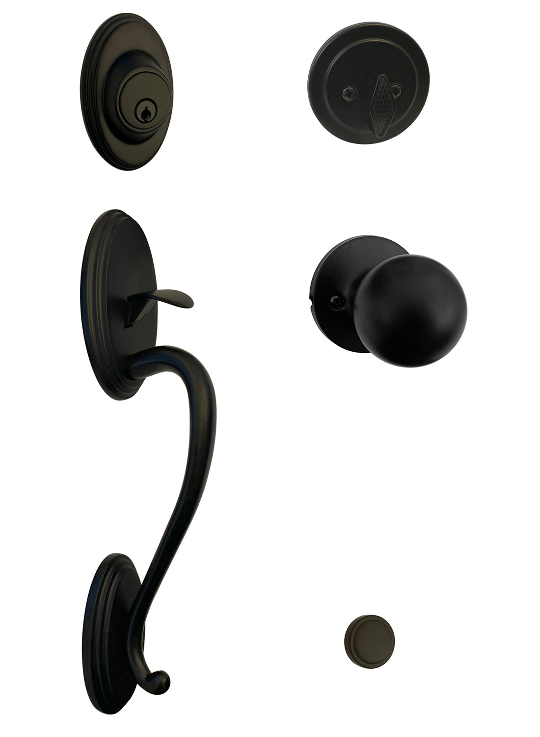 Black Finish Front Entry Lock Door Round Knob Handleset with Single Cylinder Deadbolt