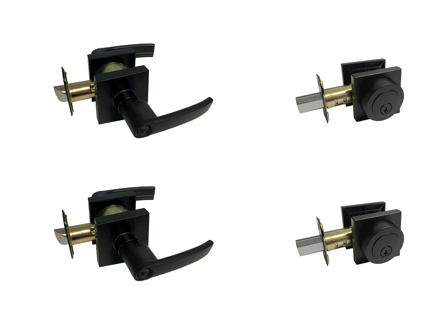 2 Pack-Contractor Pack 8048NBL Black Square Entry Lever/Deadbolt Combo Keyed Alike