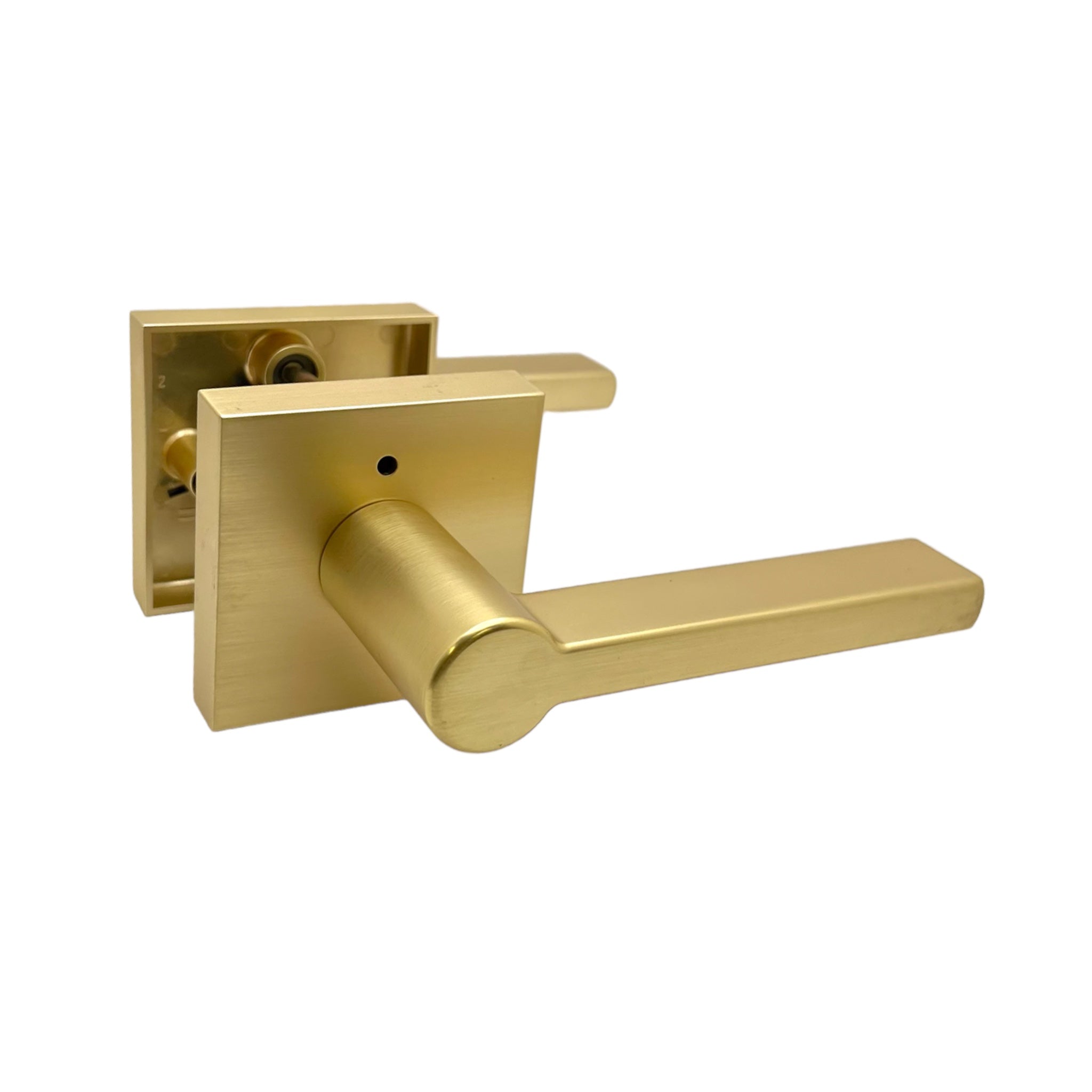 Satin Brass Modern Privacy Door Handle- Style: 91672SBY