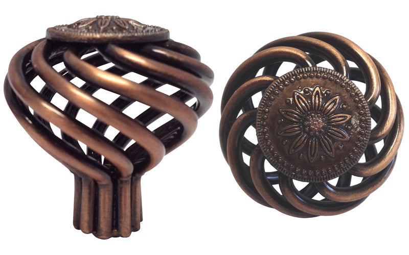 Antique Copper Sunflower Birdcage 1 3/8″ (35mm) Cabinet Knob 1341-35