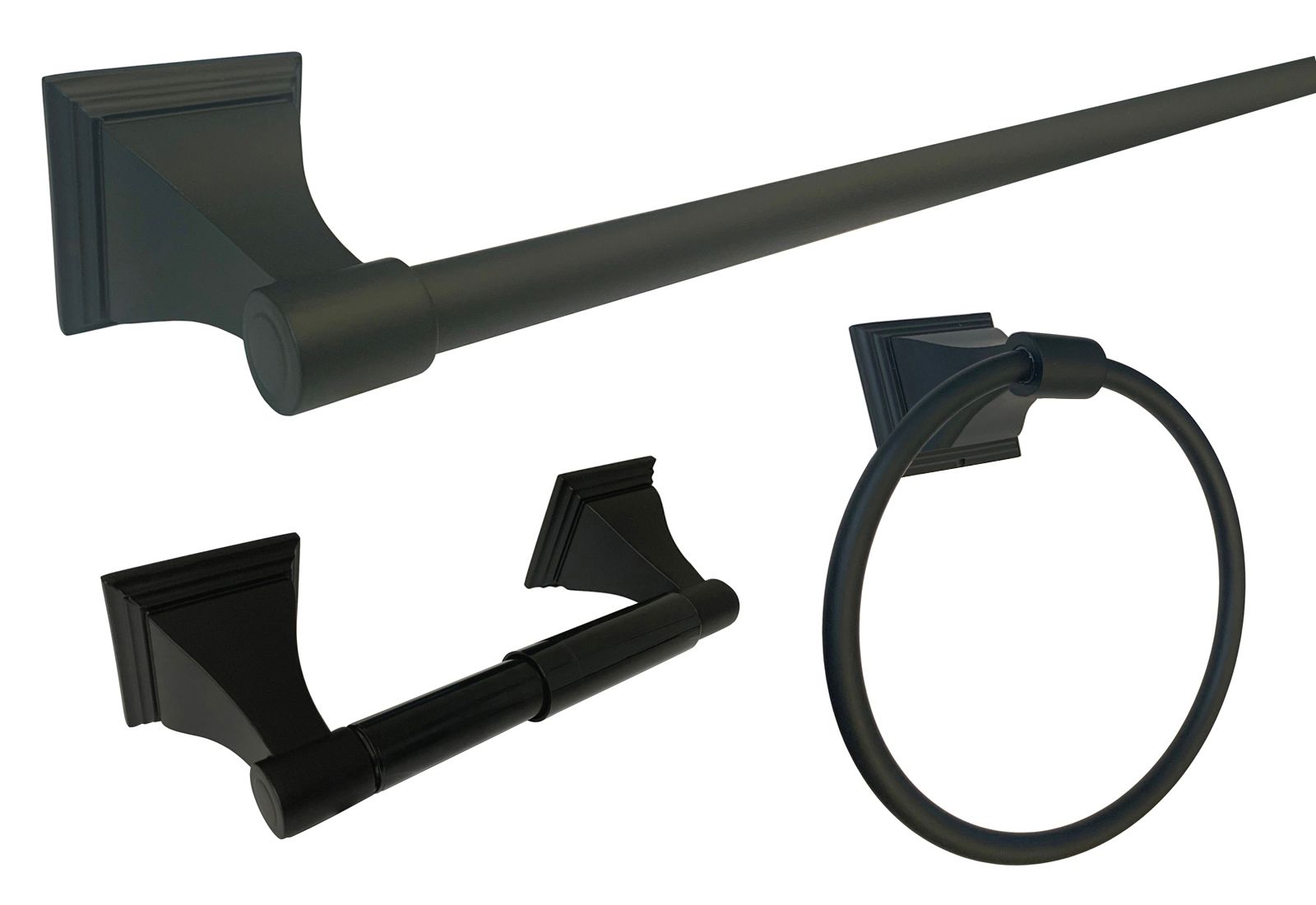BA12 Series Black Finish 3PC with 24″ Towel Bar
