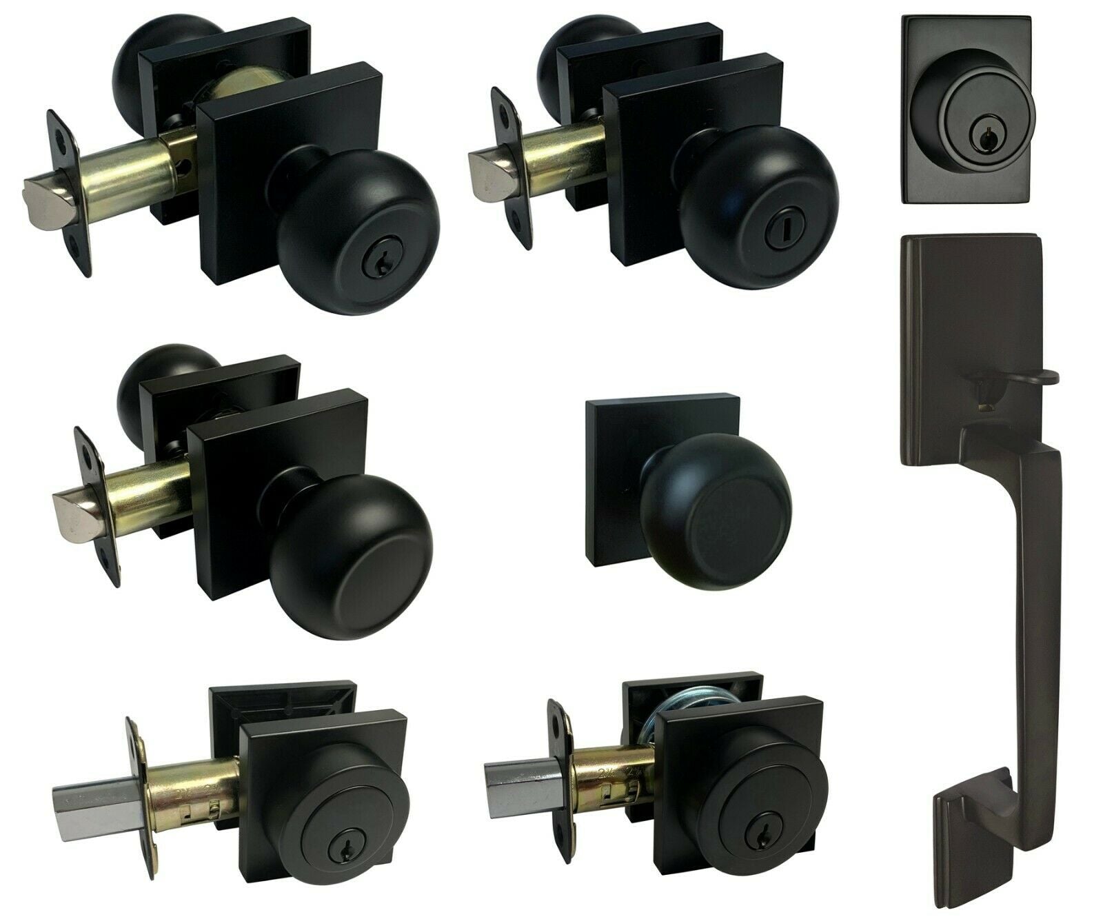 Black Finish Square Plate Single Cylinder Deadbolt-5765-6085
