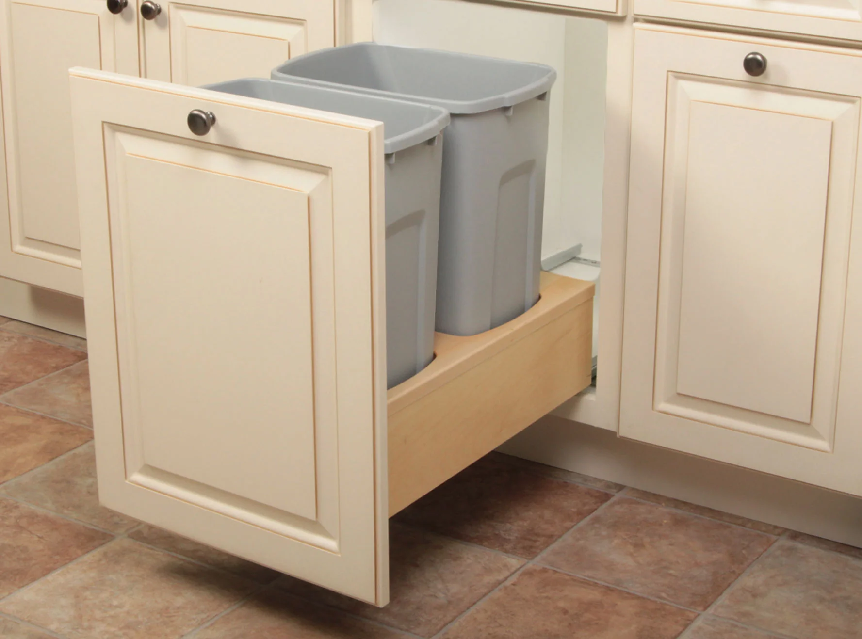 Knap & Vogt Soft-Close Under-Mount Wooden Trash Recycling Pullout