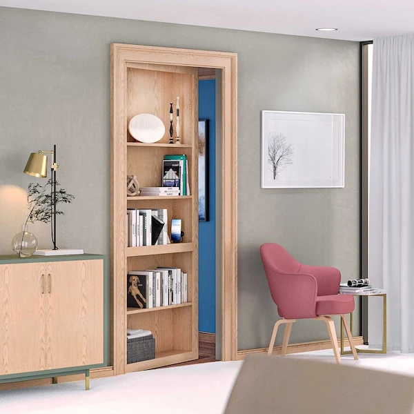 Red Oak 36" Invisidoor Book Case In-Swing Left Hand Mounting With Secret Book Latch