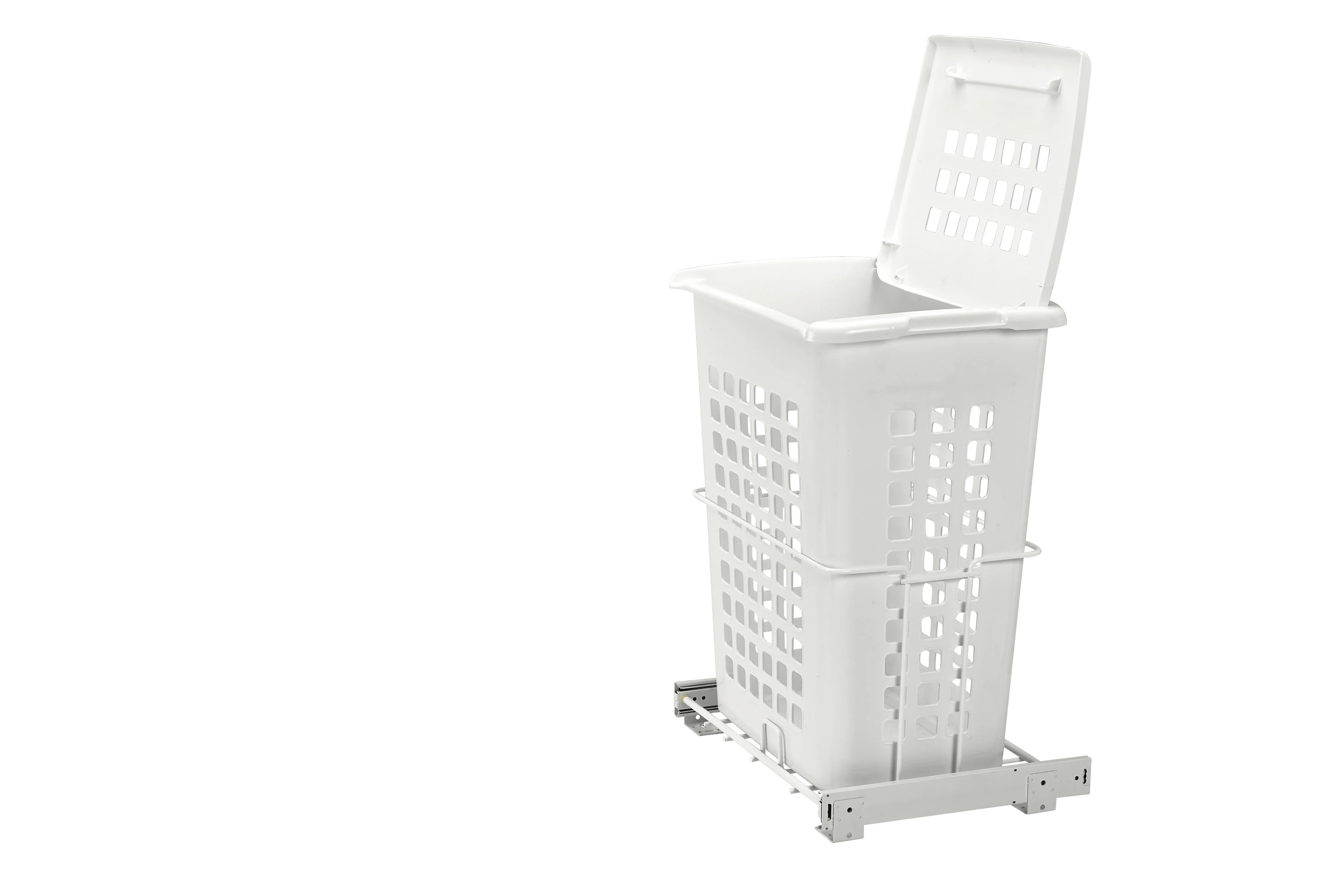 14″ Deep White Polymer 1.7 Bu Pullout Hamper W/ Lid And Full-Extension Slides