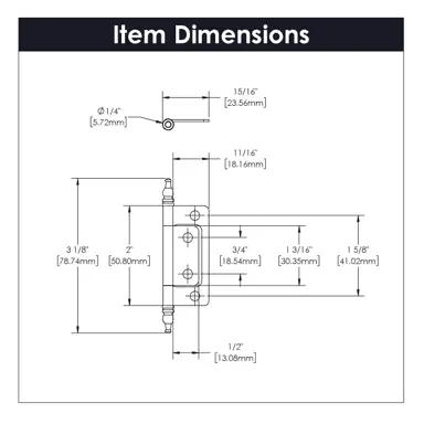 Hickory Hardware Self Mortise Free Swinging Hinge 3-1/8" x 1-7/16"