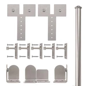 Quiet Glide Rolling Door Dually Hardware Kit, Long Bracket, 8 Foot Rail, Satin Nickel