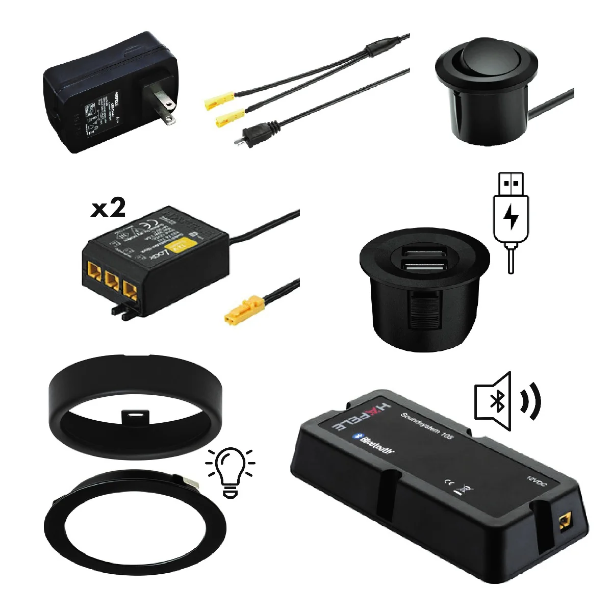 Invisidoor Light/Sound Speaker/Usb Charger Kit, Black