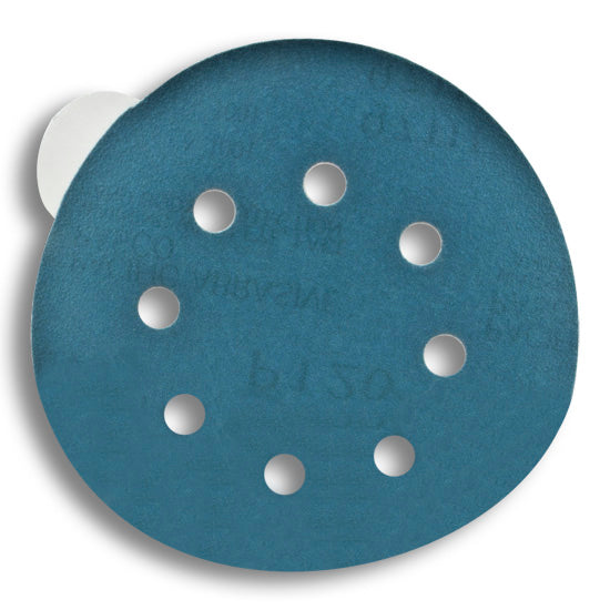 CGW Abrasives 5″ Abrasives Disc Q711T 3 Mil Film Back PSA Disc With Tab, 220 Grit, 8-Hole