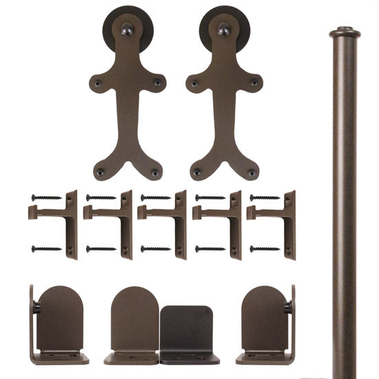 Quiet Glide Rolling Door Gingerbread Hardware Kit, Long Bracket, 6 Foot Rail, Bronze