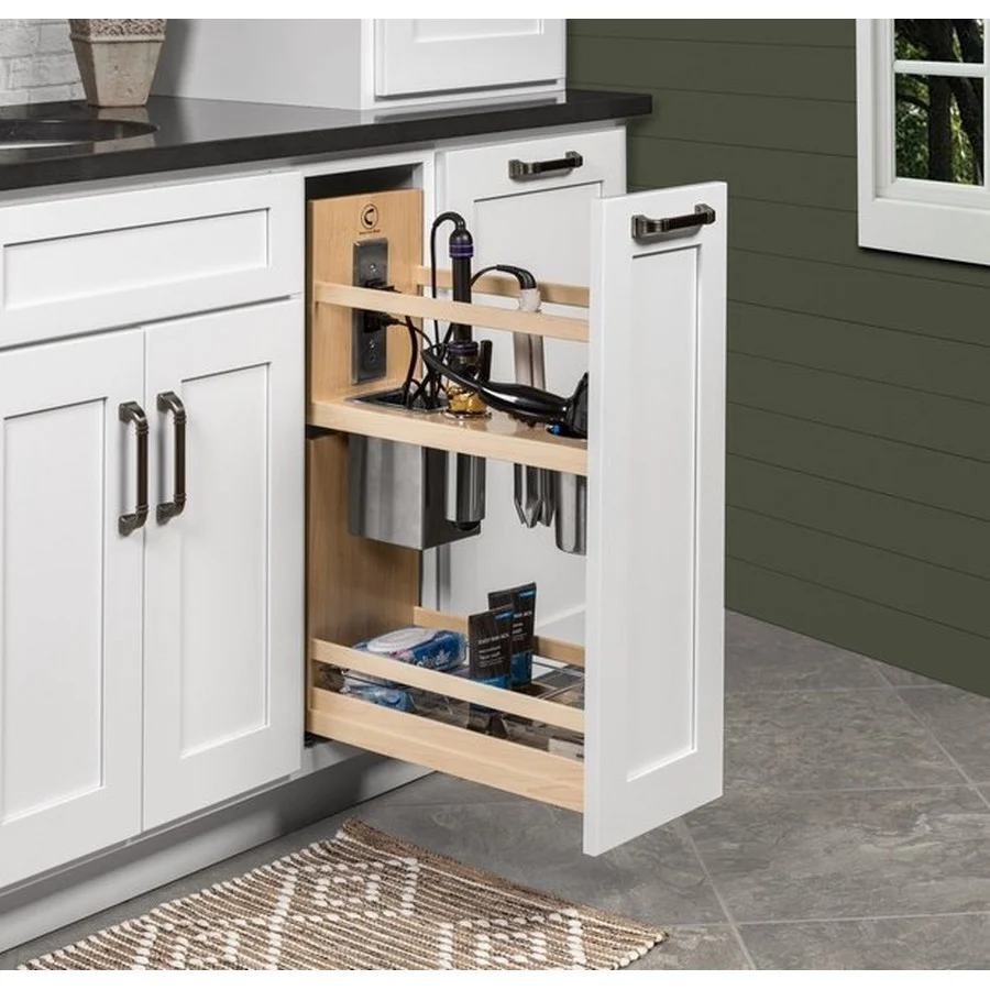 Century Components Signature Grooming Organizer For Vanity Maple Prefinished With Outlet