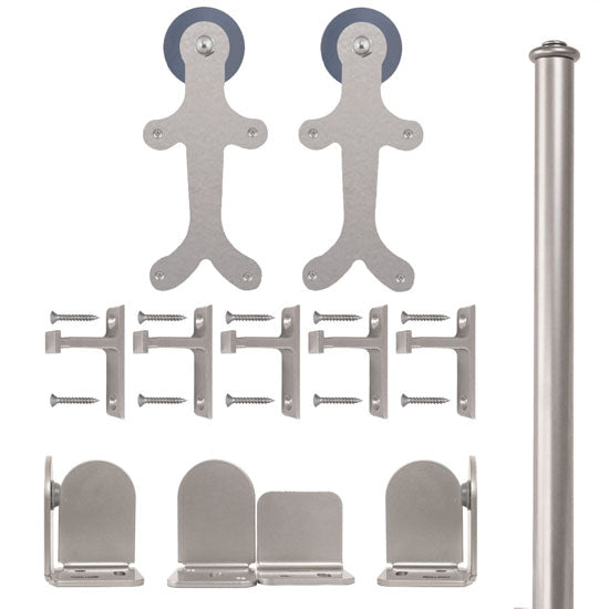 Quiet Glide Rolling Door Gingerbread Hardware Kit, Long Bracket, 8 Foot Rail, Satin Nickel