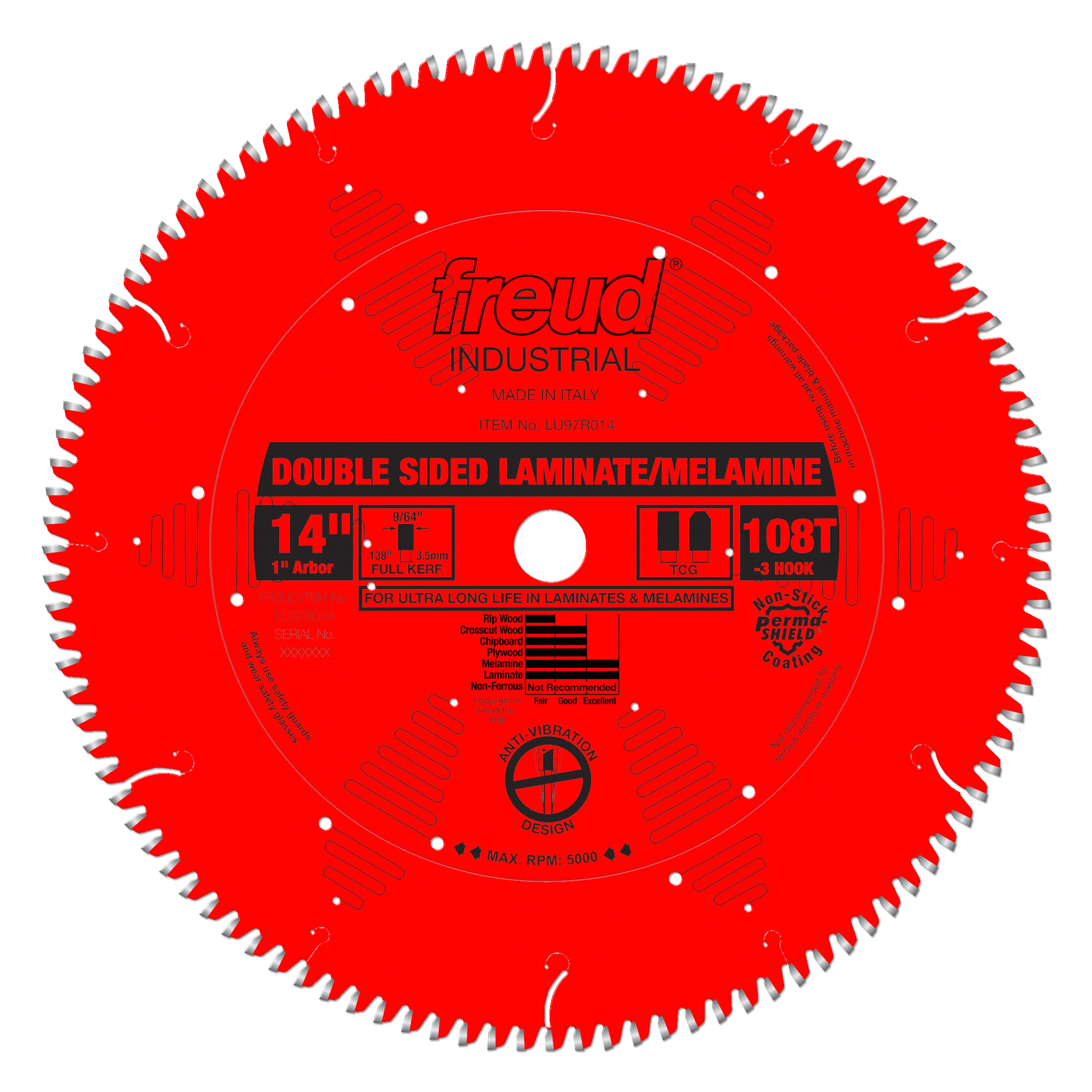 Freud Double Sided Laminate/Melamine Blade 14″ Diameter Red