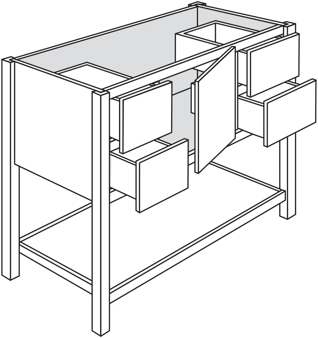 Open Shelve Vanity Sink Base Drawers Left & Right 48 W X 34-1/2 H X 21 D – Trenton Recessed by JSI