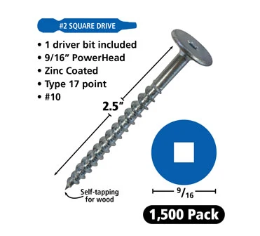#10 Power Head Screws Square Drive With Nibs Zinc Finish 17 Type