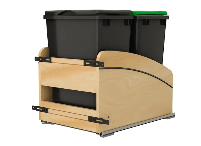 Craftsman Collection Bottom Mount Pullout Waste Container w/ Black Accents, Maple, 18″