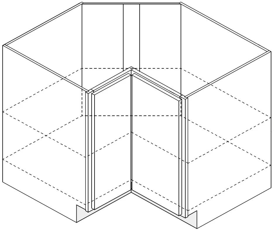 Asym Crnr Base Cbnt w/ Fixed Shelf 33 W X 36 W X 34-1/2 H X 24 D – Rushmore Paint by Legend