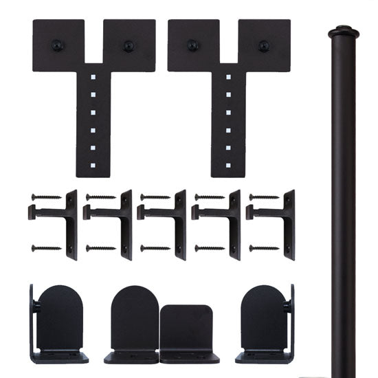 Quiet Glide Rolling Door Dually Hardware Kit, Short Bracket, 6 Foot Rail, Black