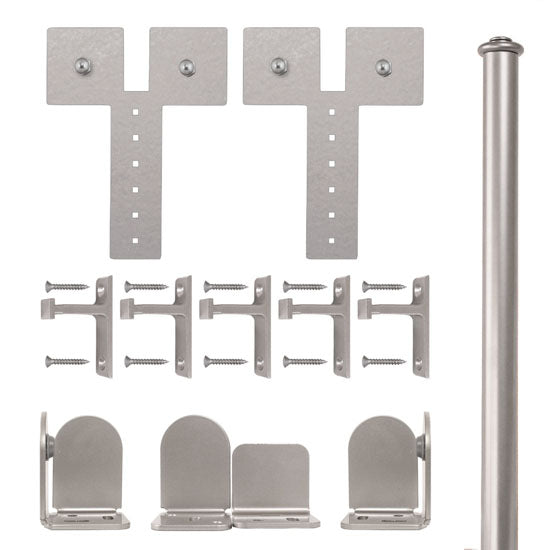 Quiet Glide Rolling Door Dually Hardware Kit, Short Bracket, 8 Foot Rail, Satin Nickel