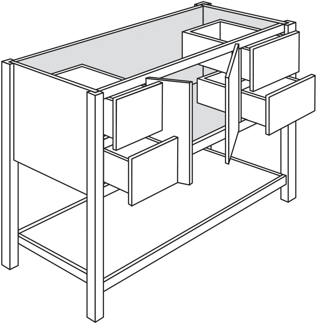 Open Shelve Vanity Sink Base Drawers Left & Right 54 W X 34-1/2 H X 21 D – Trenton Recessed by JSI