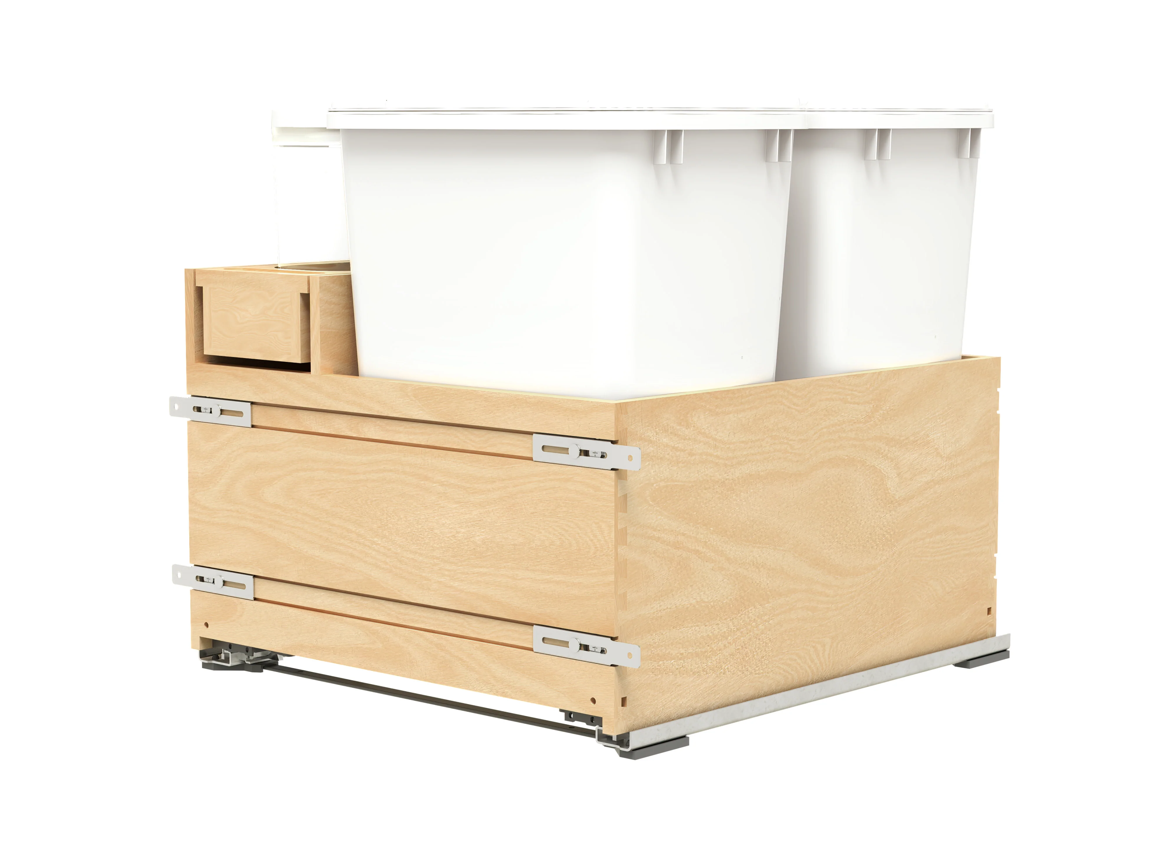 24″ Wood Base Cabinet Waste Pullout With Double White 35 Qt. And A Single 1.7 Qt. Containers