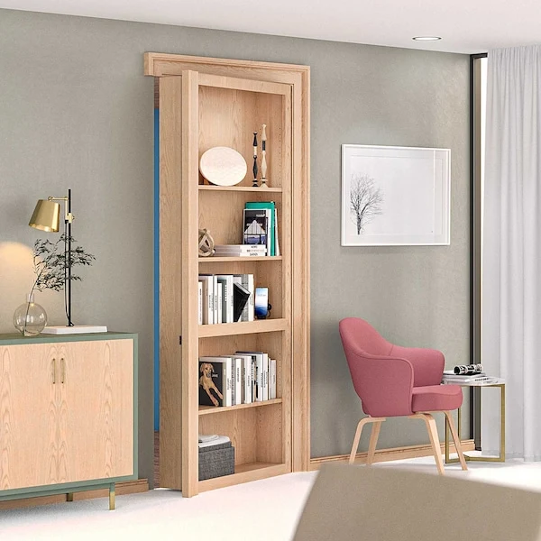Red Oak 36" Invisidoor Book Case Out-Swing Right Hand Mounting With Secret Book Latch